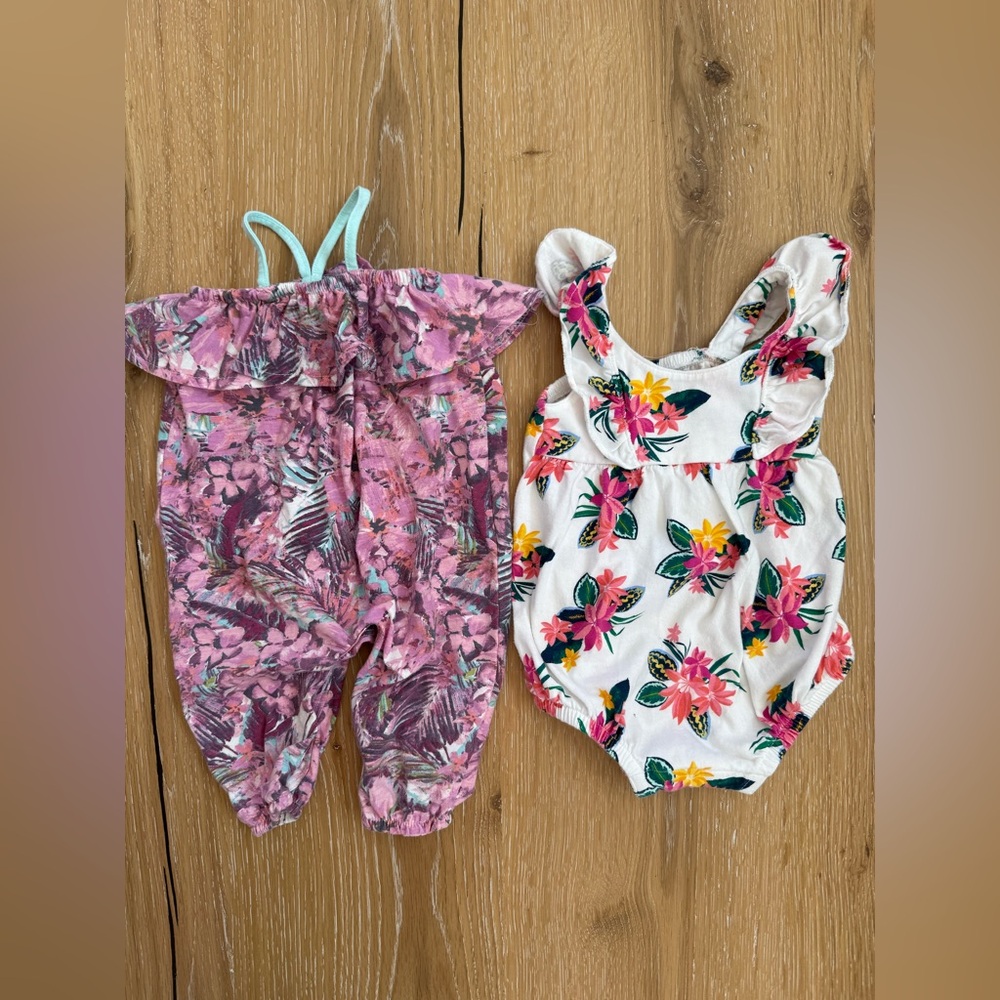 Jessica Simpson Pink and White Floral Kids One Pieces